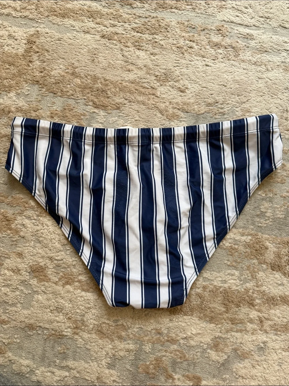 SHEIN Navy & White Striped Men’s Swim Briefs with Drawstring - Size XL